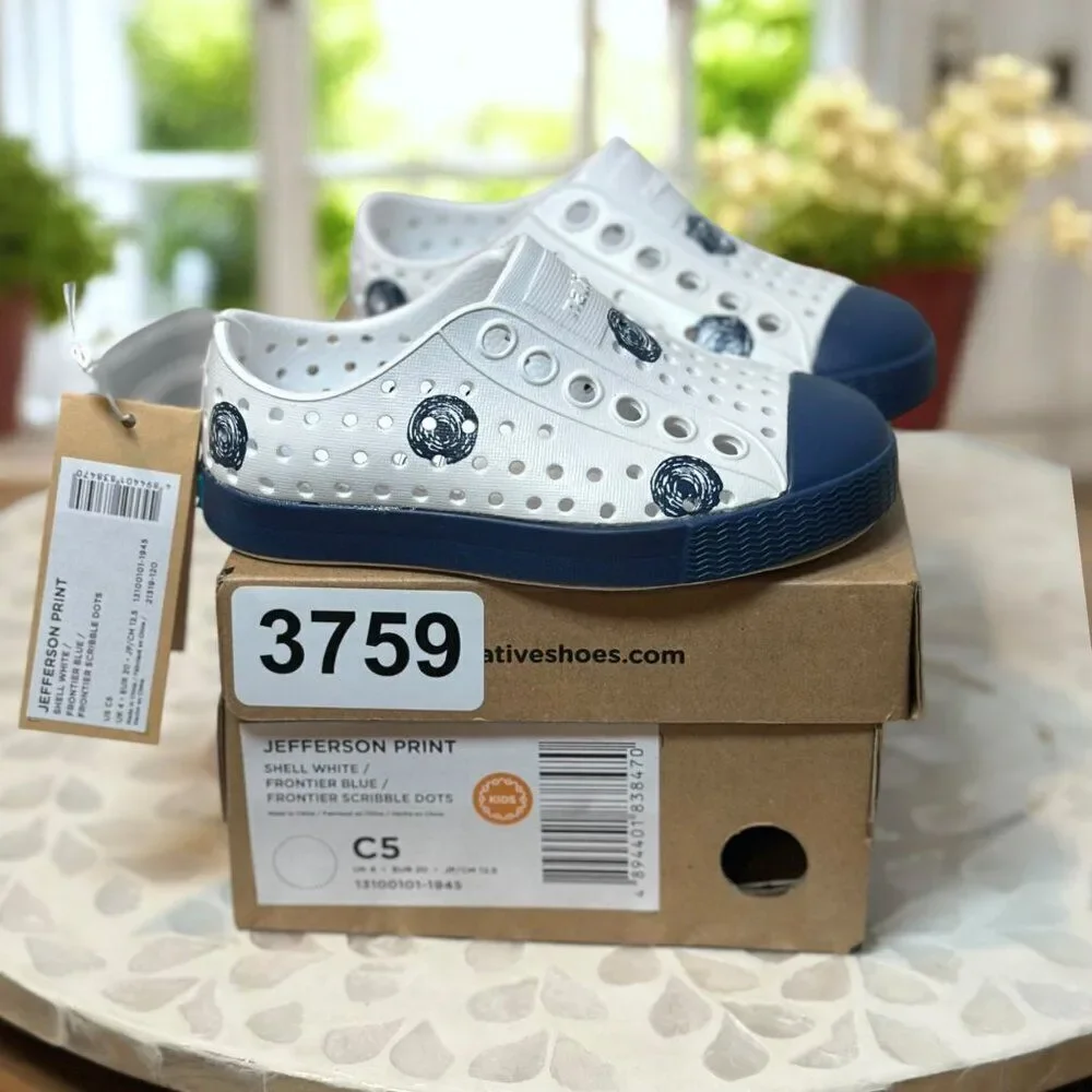 Native Jefferson “Frontier Scribble Dots”  Slip-On Water Shoes Toddler C5 White
